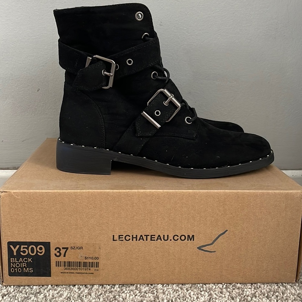 Le Chateau black suede Combat boots size 7